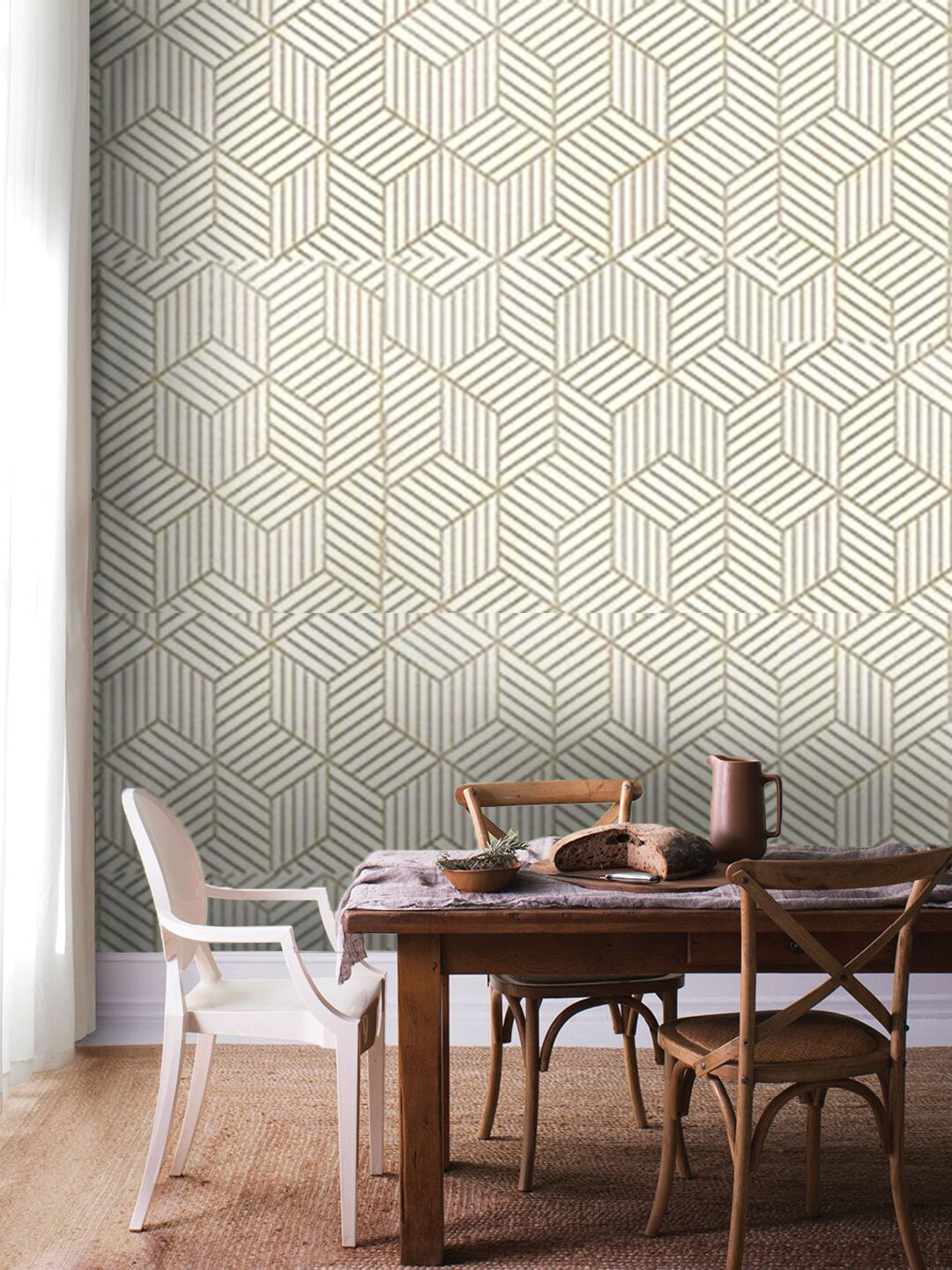 Jaamso Royals Off-White & Gold-Toned Printed Self-Adhesive & Waterproof Wallpaper