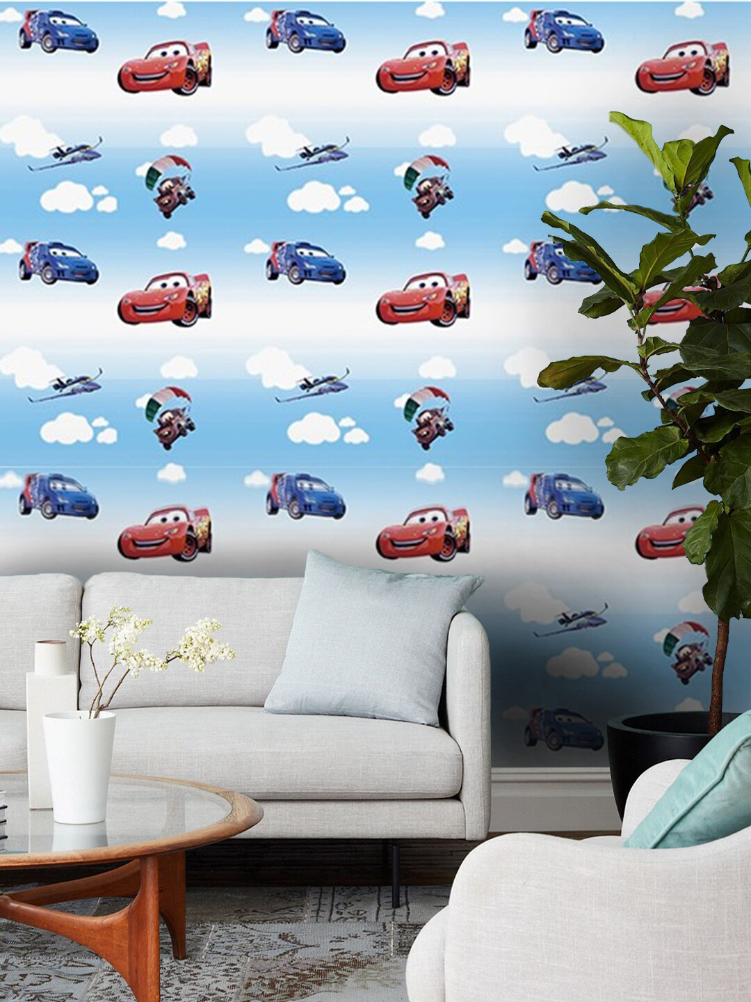 Jaamso Royals Blue & White Printed Self-Adhesive & Waterproof Wallpaper