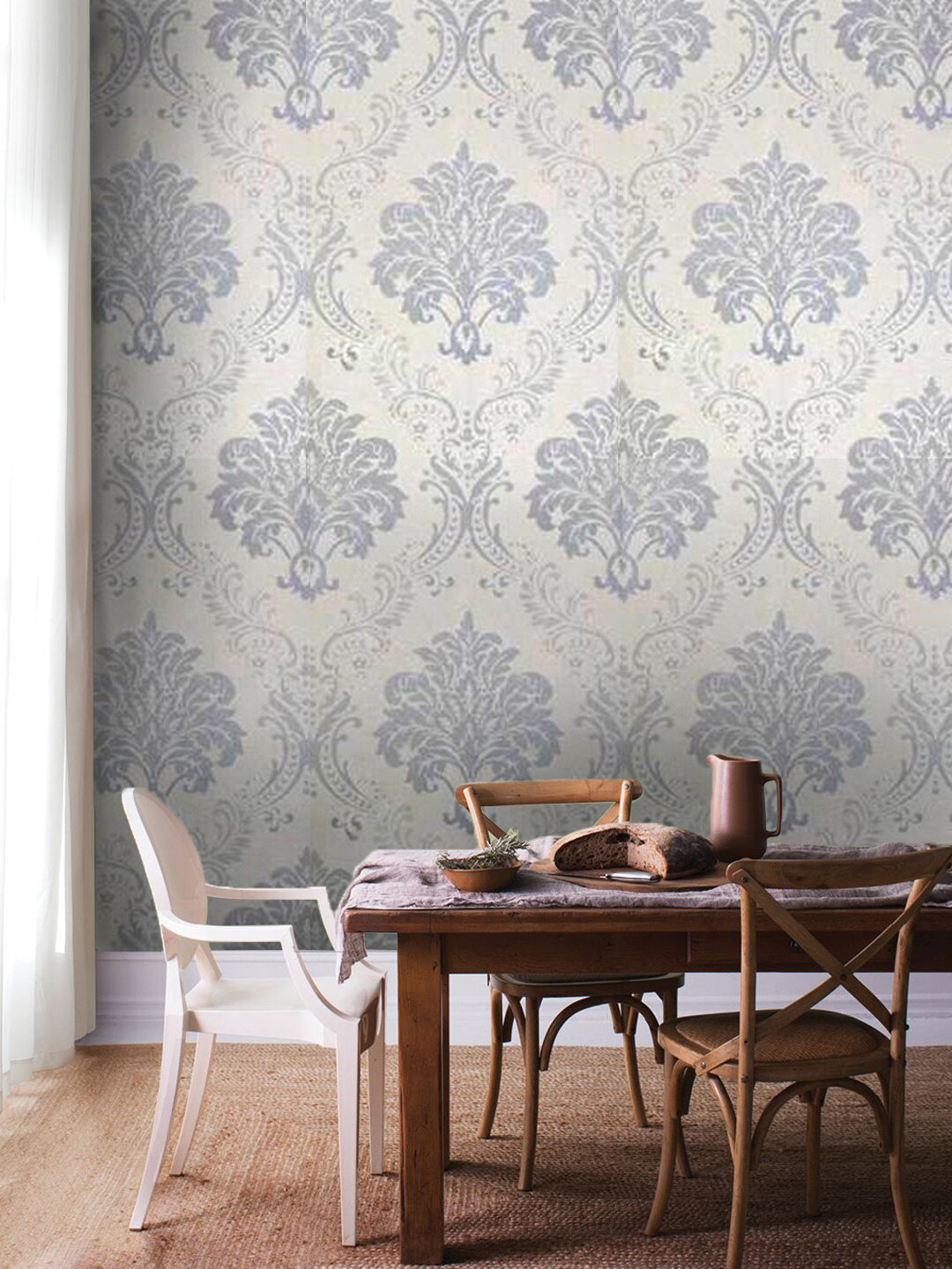 Jaamso Royals Grey Flower Damask Self-Adhesive Waterproof Wallpaper
