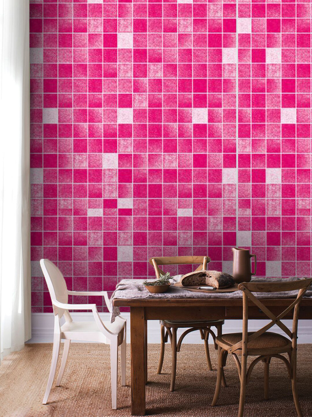 Jaamso Royals Pink Self-adhesive & Waterproof Tiles Wallpaper