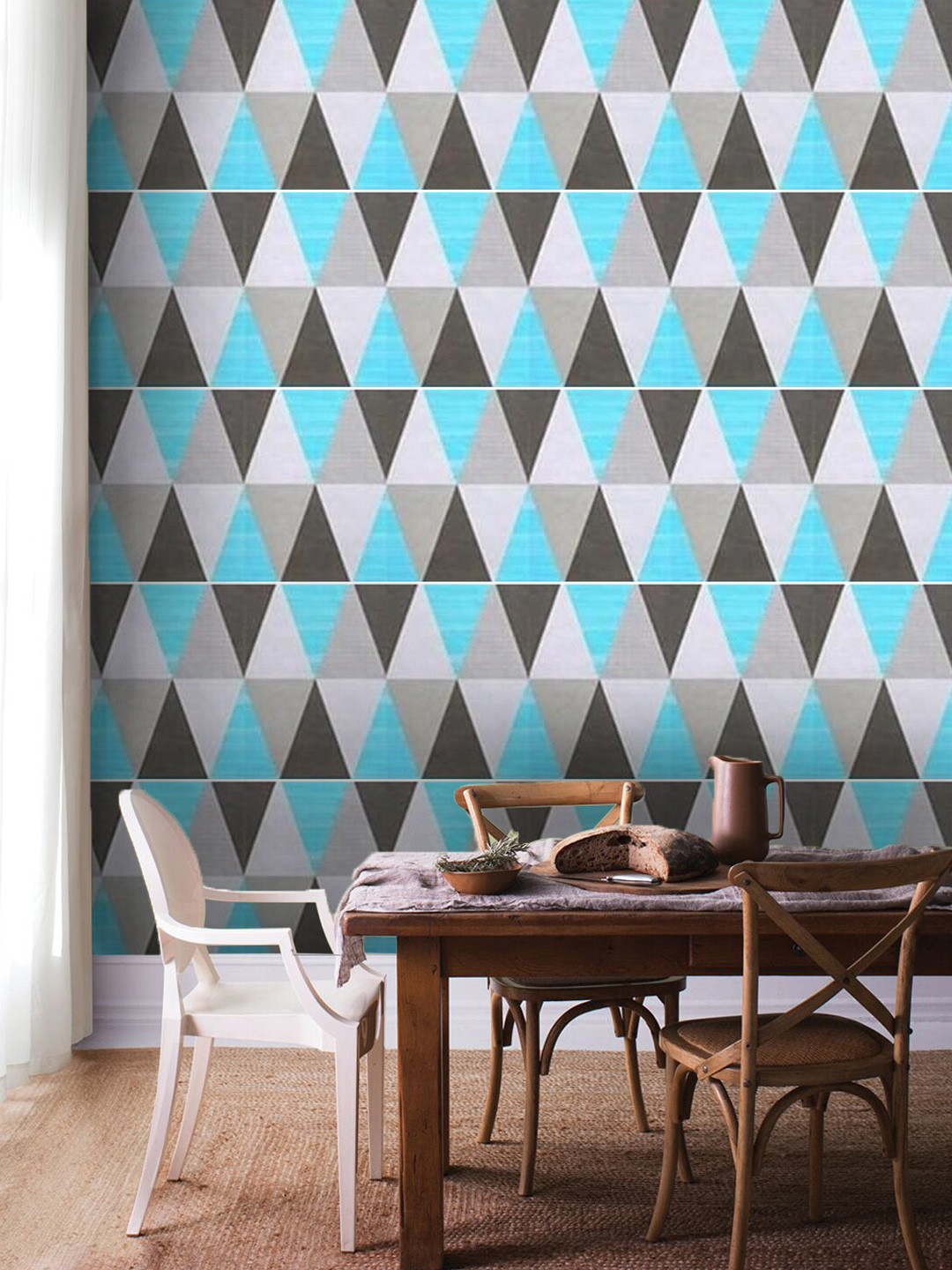 Jaamso Royals Grey & Blue Printed Self-Adhesive & Waterproof Wallpaper