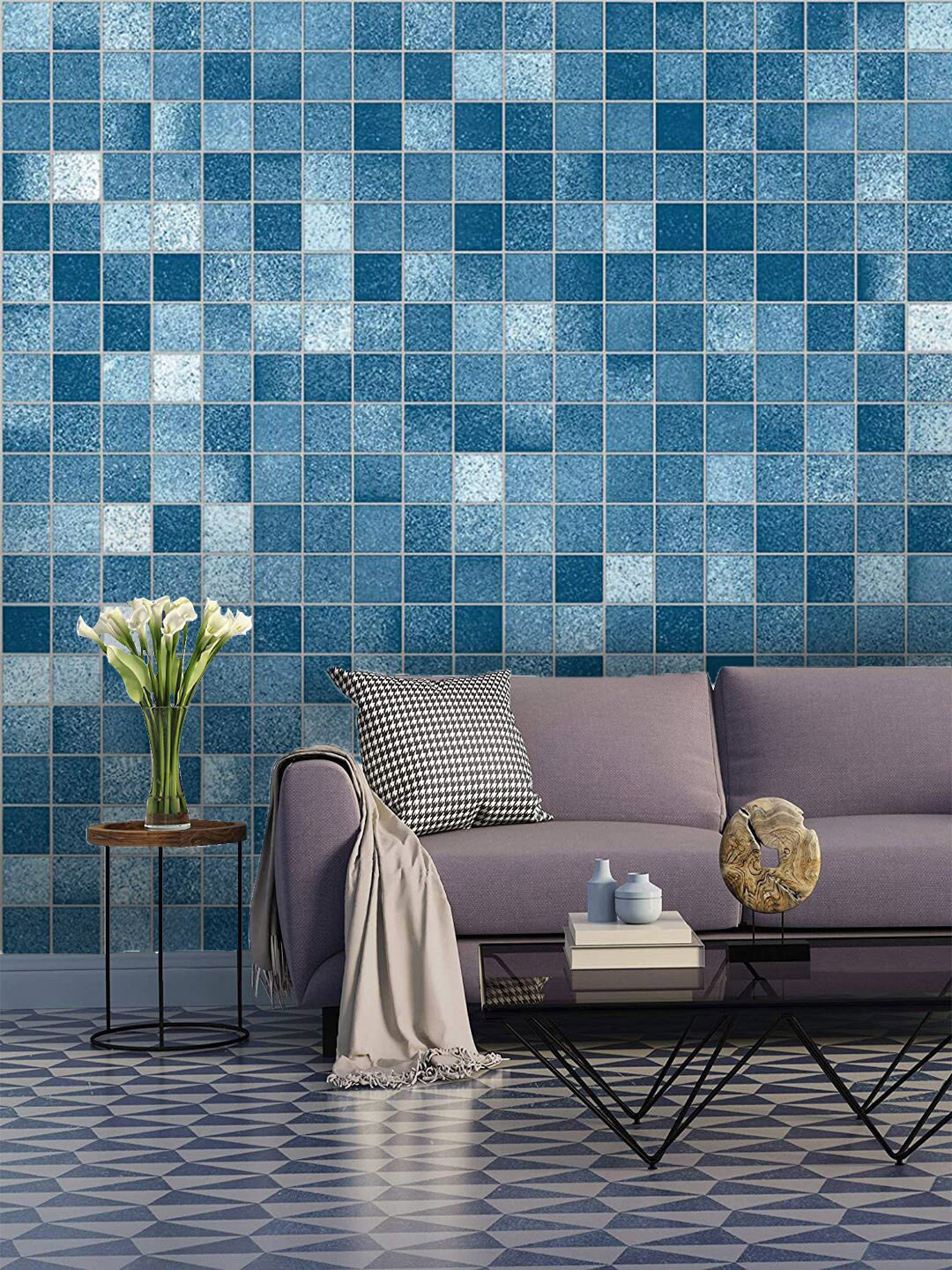 Jaamso Royals Blue Tiles Self-Adhesive Waterproof Wallpaper