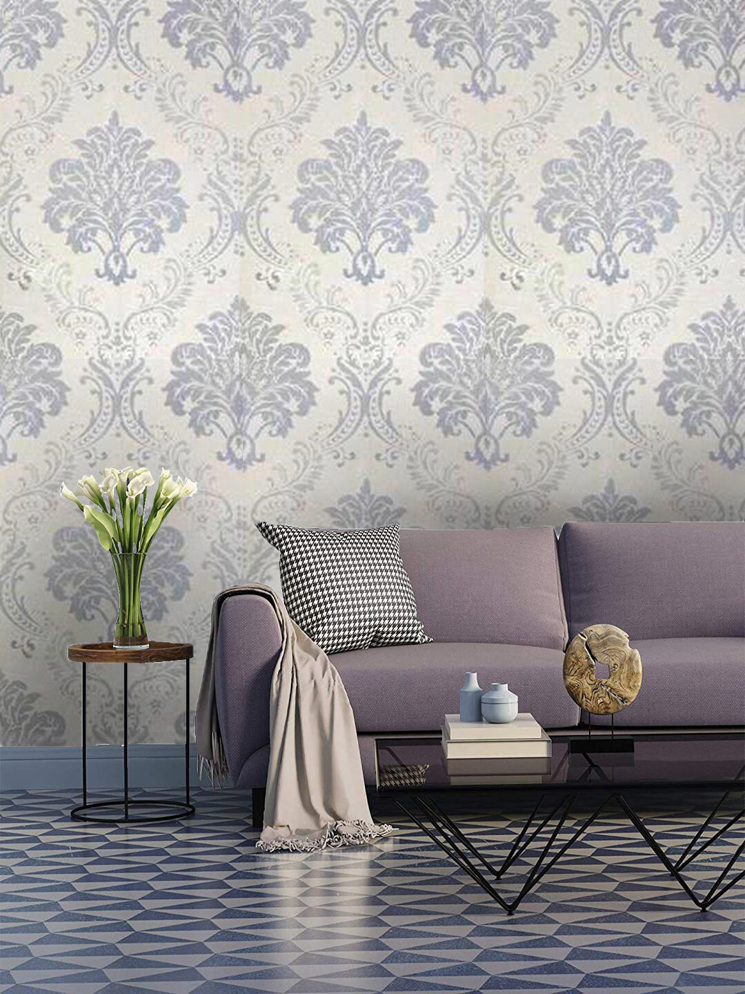 Jaamso Royals Cream-Coloured Self-adhesive & Waterproof Flower Damask Wallpaper