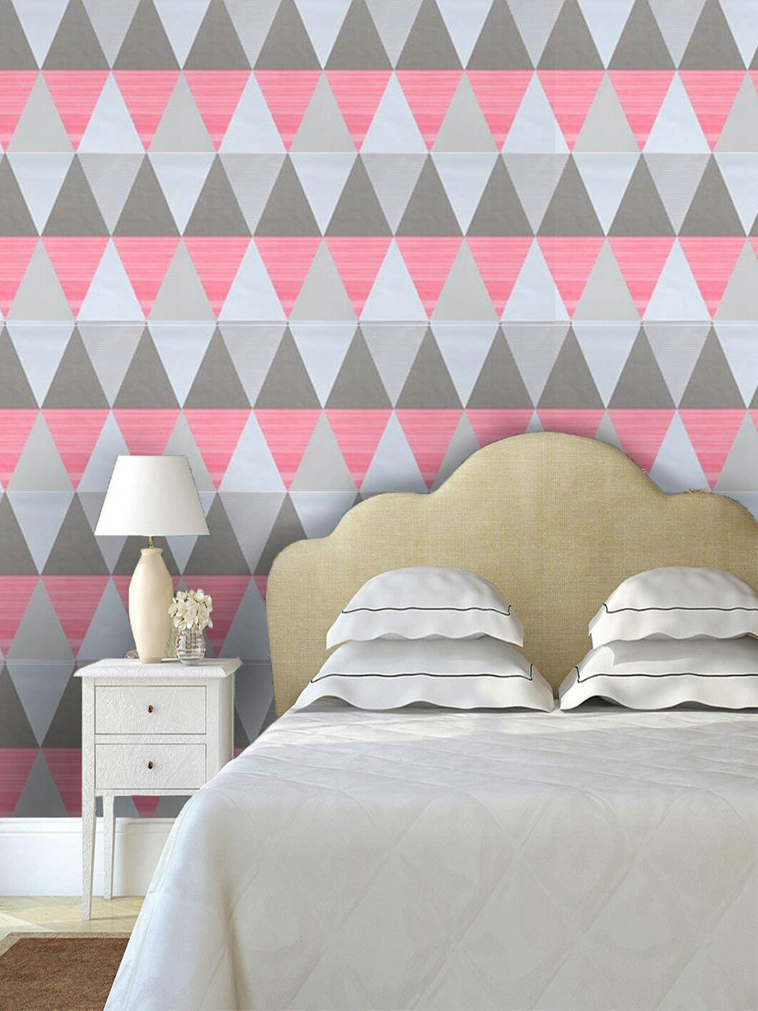 Jaamso Royals Pink & Grey Self-Adhesive & Waterproof Geometric Wallpaper