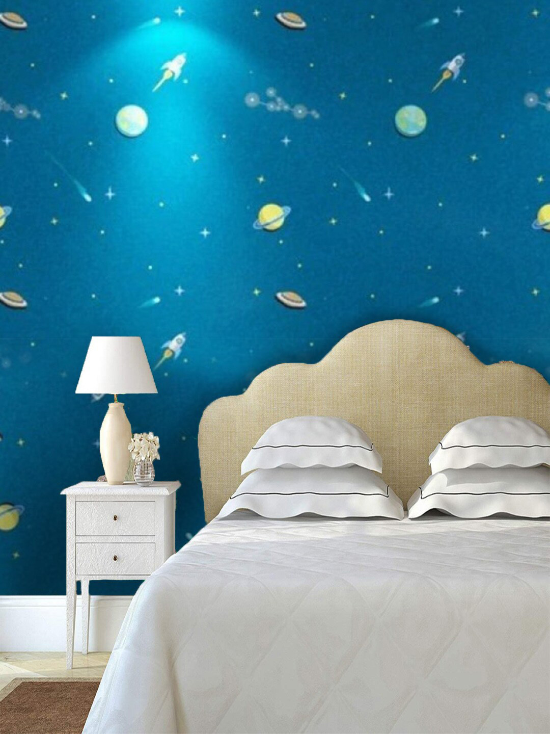Jaamso Royals Blue & Yellow Self-adhesive & Waterproof Space Wallpaper