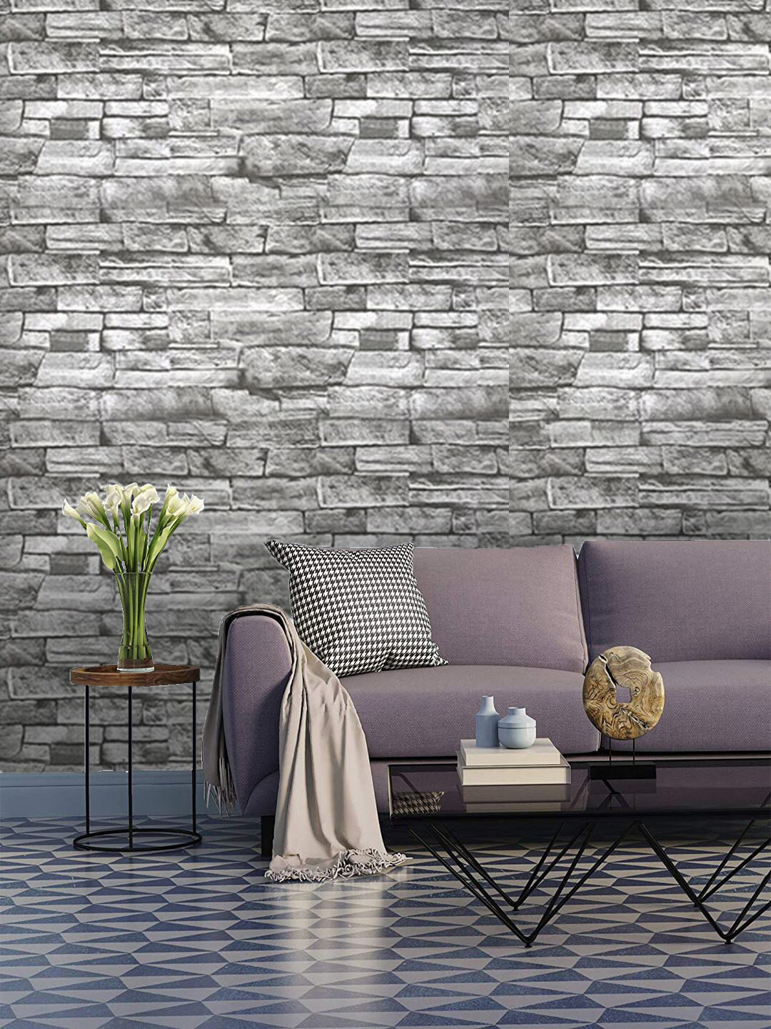 Jaamso Royals Grey Brick Stone Self-Adhesive Waterproof Wallpaper