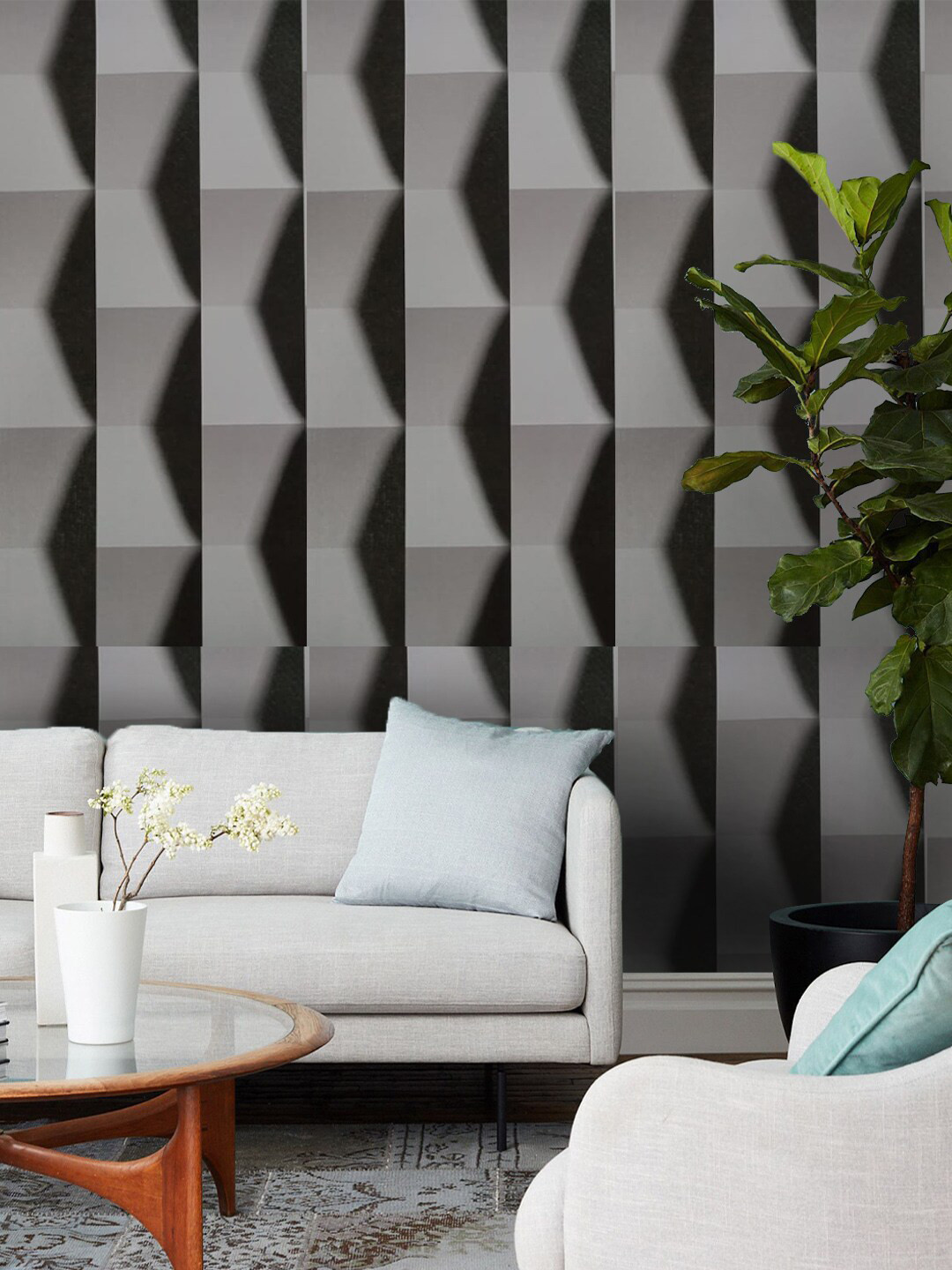 Jaamso Royals Grey Designer Bricks Self-Adhesive Waterproof Wallpaper