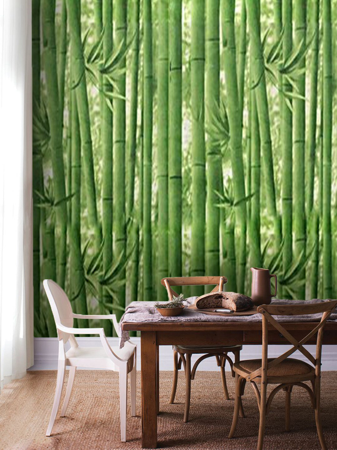 Jaamso Royals Green Self-Adhesive & Waterproof Bamboo Wallpaper