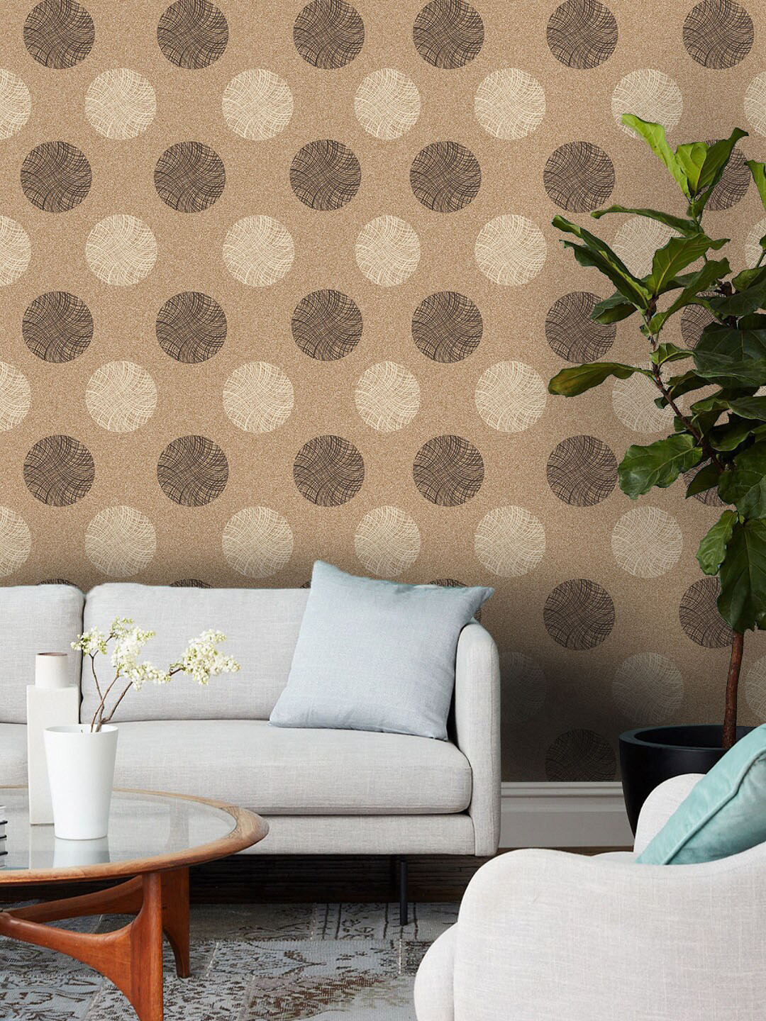 Jaamso Royals Beige & Brown Self-adhesive & Waterproof Dots Wallpaper