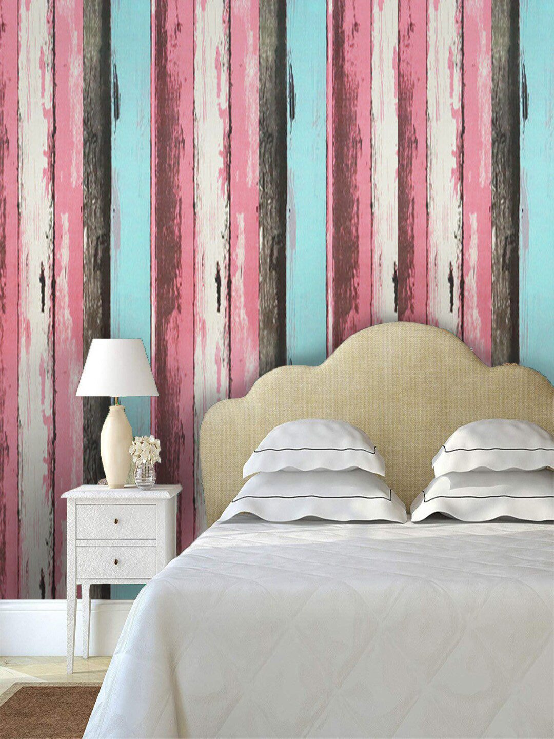 Jaamso Royals Pink & Blue Self-Adhesive & Waterproof Striped Wallpaper