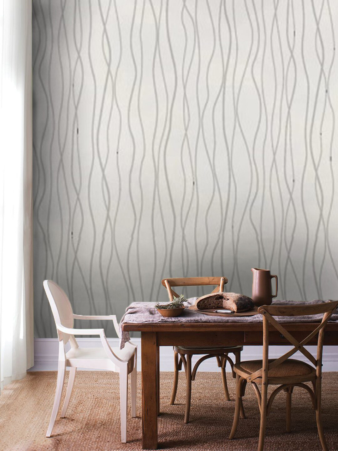 Jaamso Royals White Self-adhesive & Waterproof Lines Wallpaper