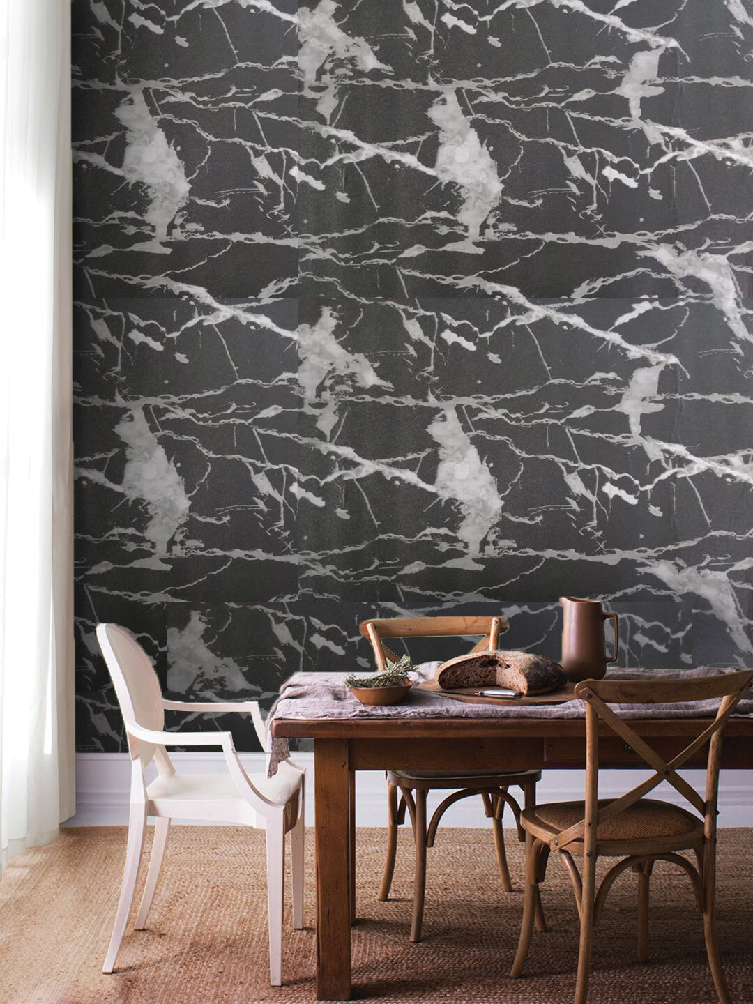 Jaamso Royals Black & Grey Self-Adhesive & Waterproof Marble Wallpaper