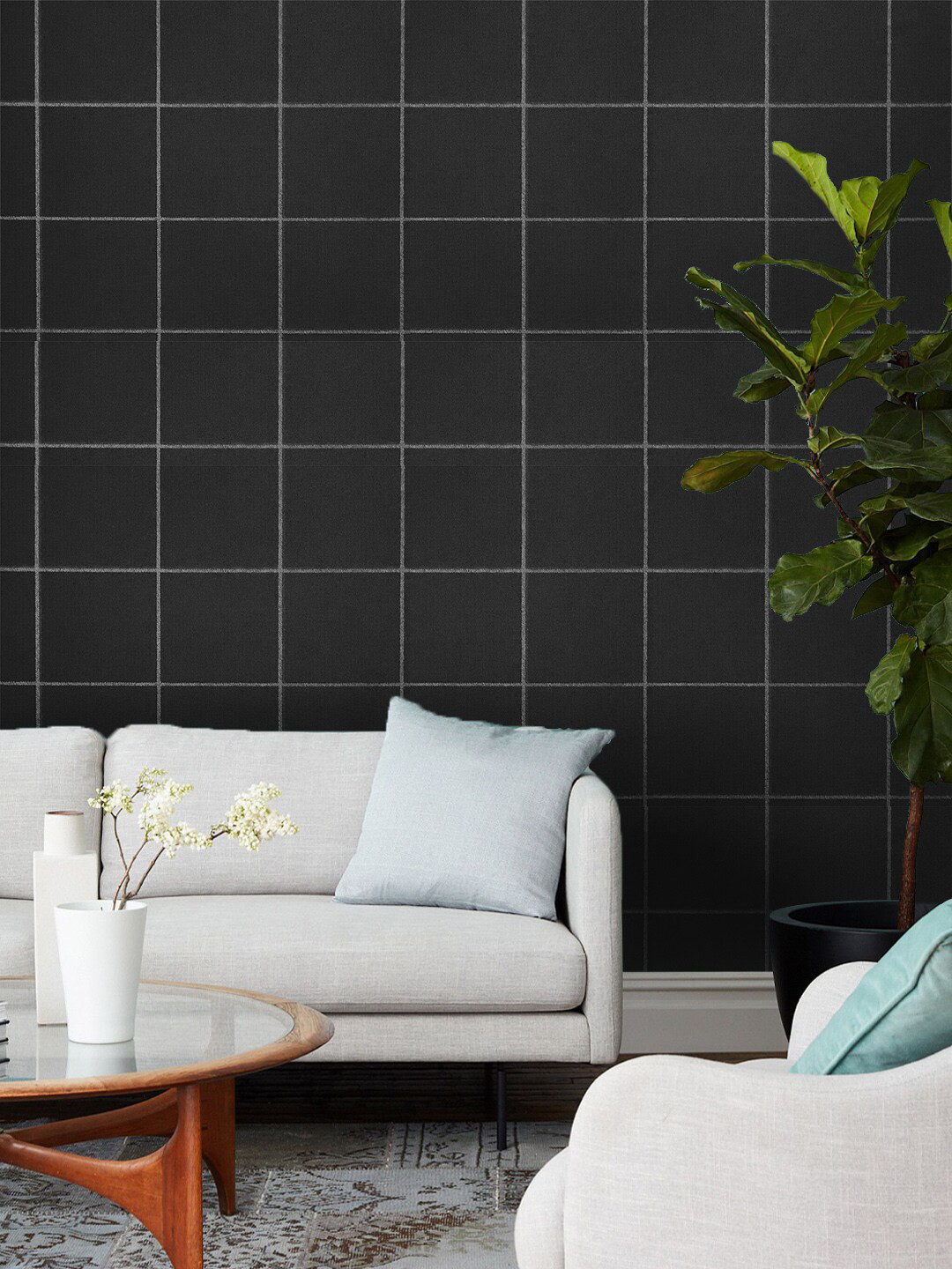 Jaamso Royals Black Self-adhesive & Waterproof Checked Wallpaper