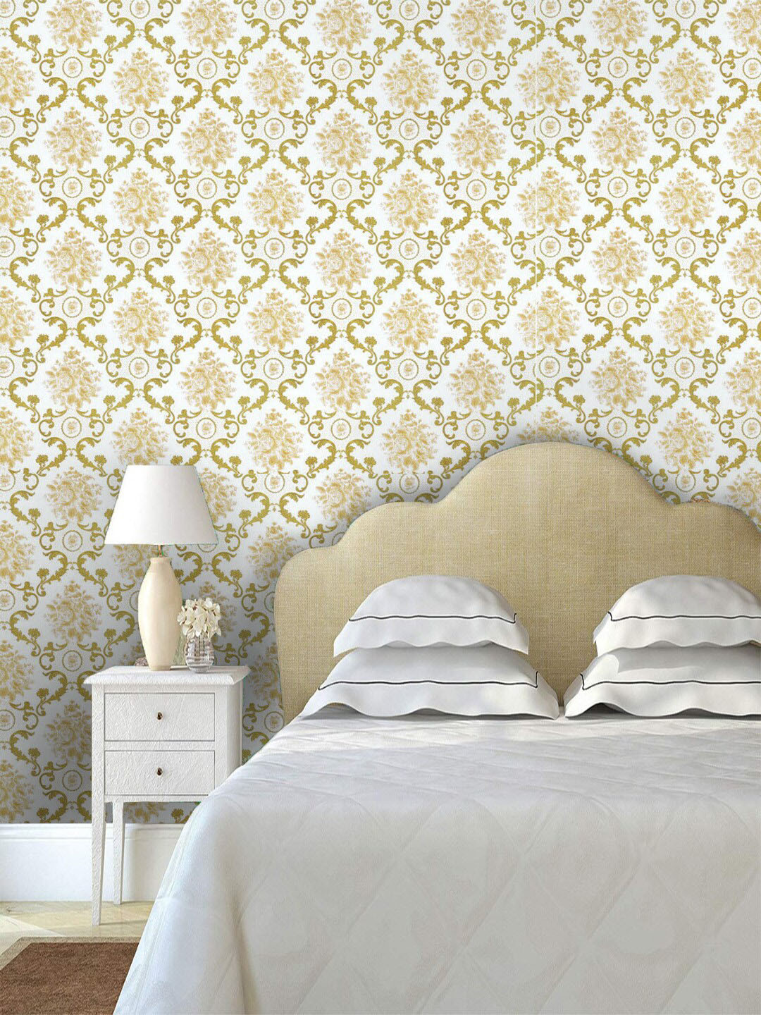 Jaamso Royals Gold & Beige Self-adhesive & Waterproof Vintage Damask Wallpaper