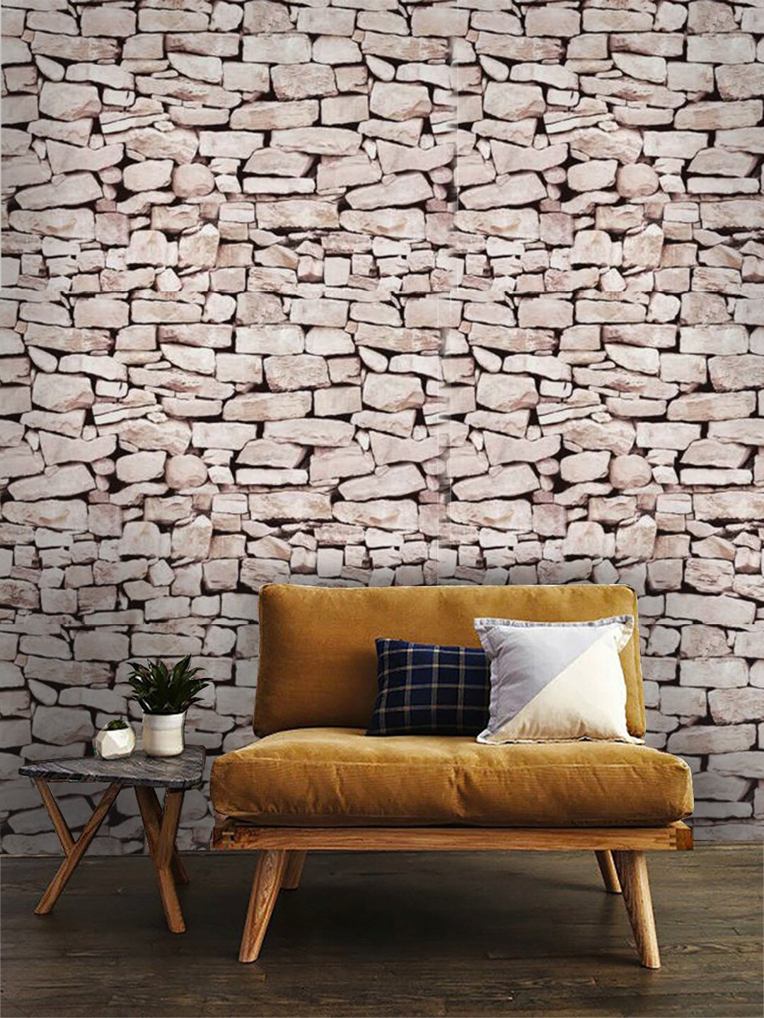 Jaamso Royals Cream-Coloured Self-adhesive & Waterproof Brick Wallpaper