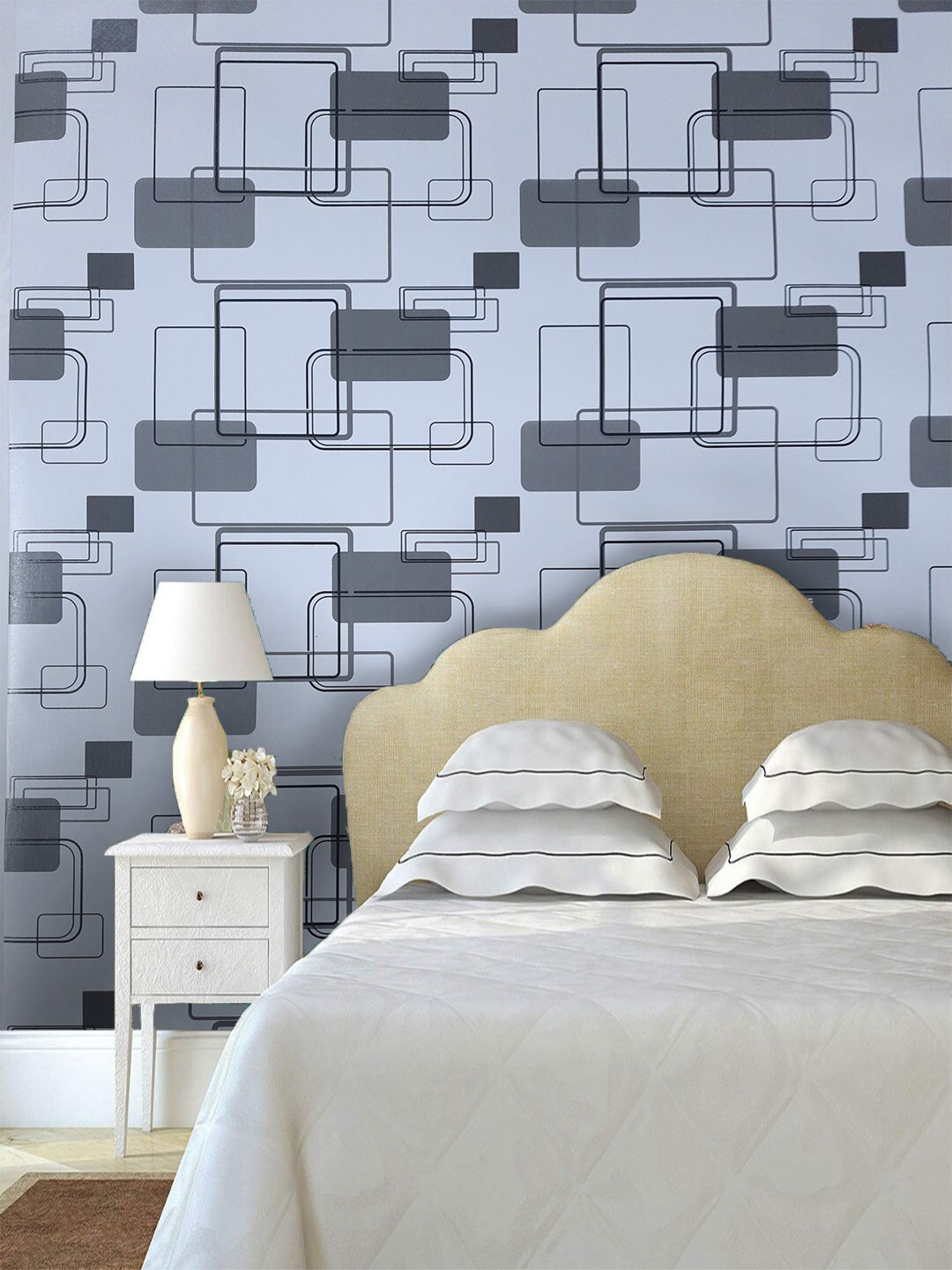 Jaamso Royals Grey & Black Self-adhesive & Waterproof Squares Printed Wallpaper