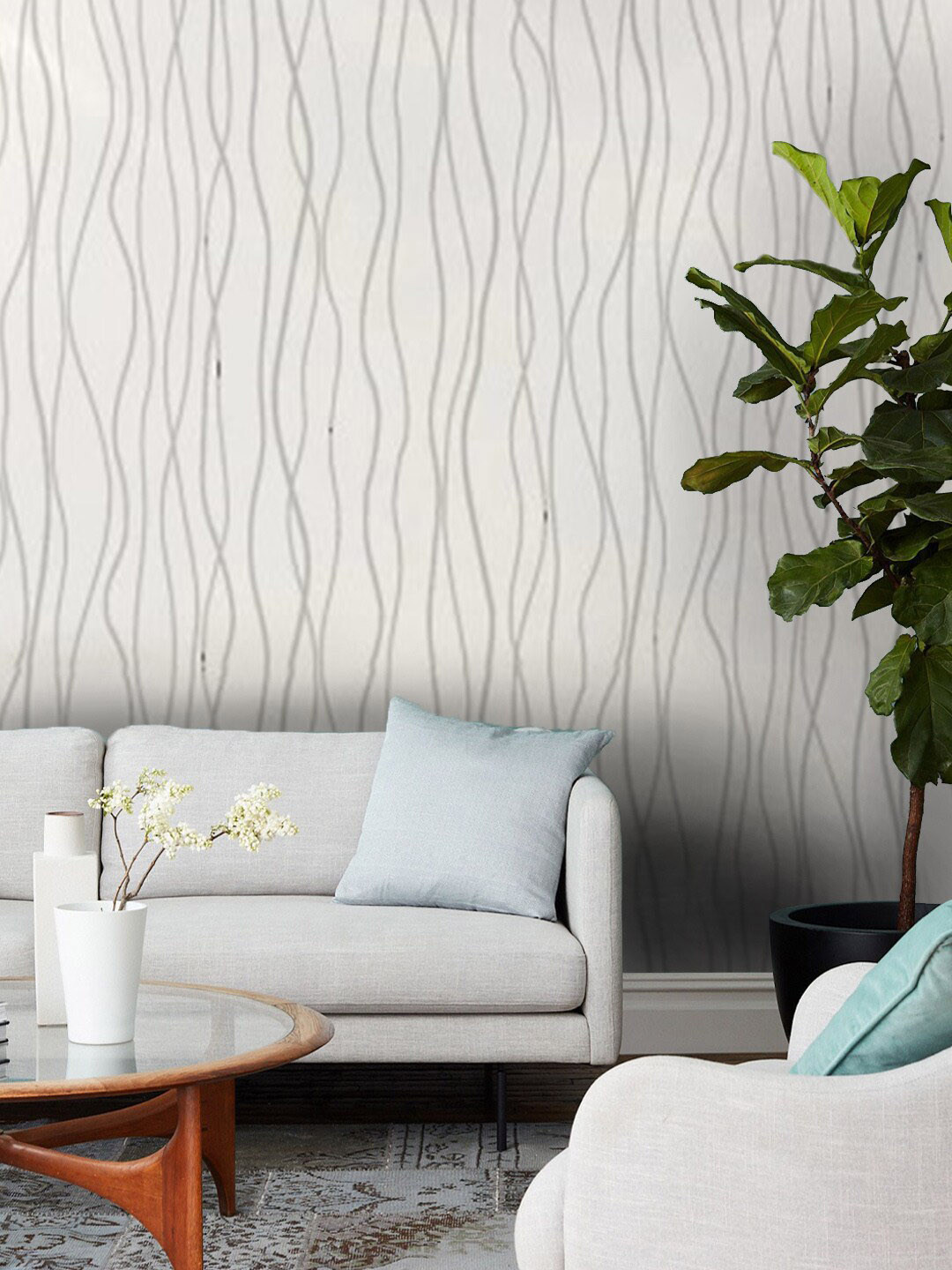 Jaamso Royals White Self-adhesive & Waterproof Lines Wallpaper