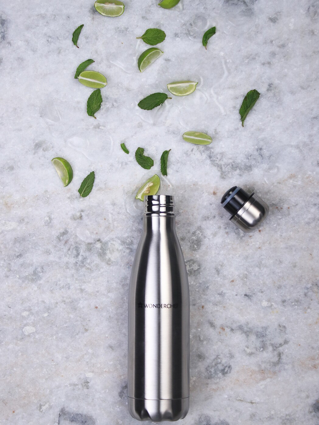 Wonderchef Silver Brand Logo Stainless Steel Spill Proof Water Bottle - 1L