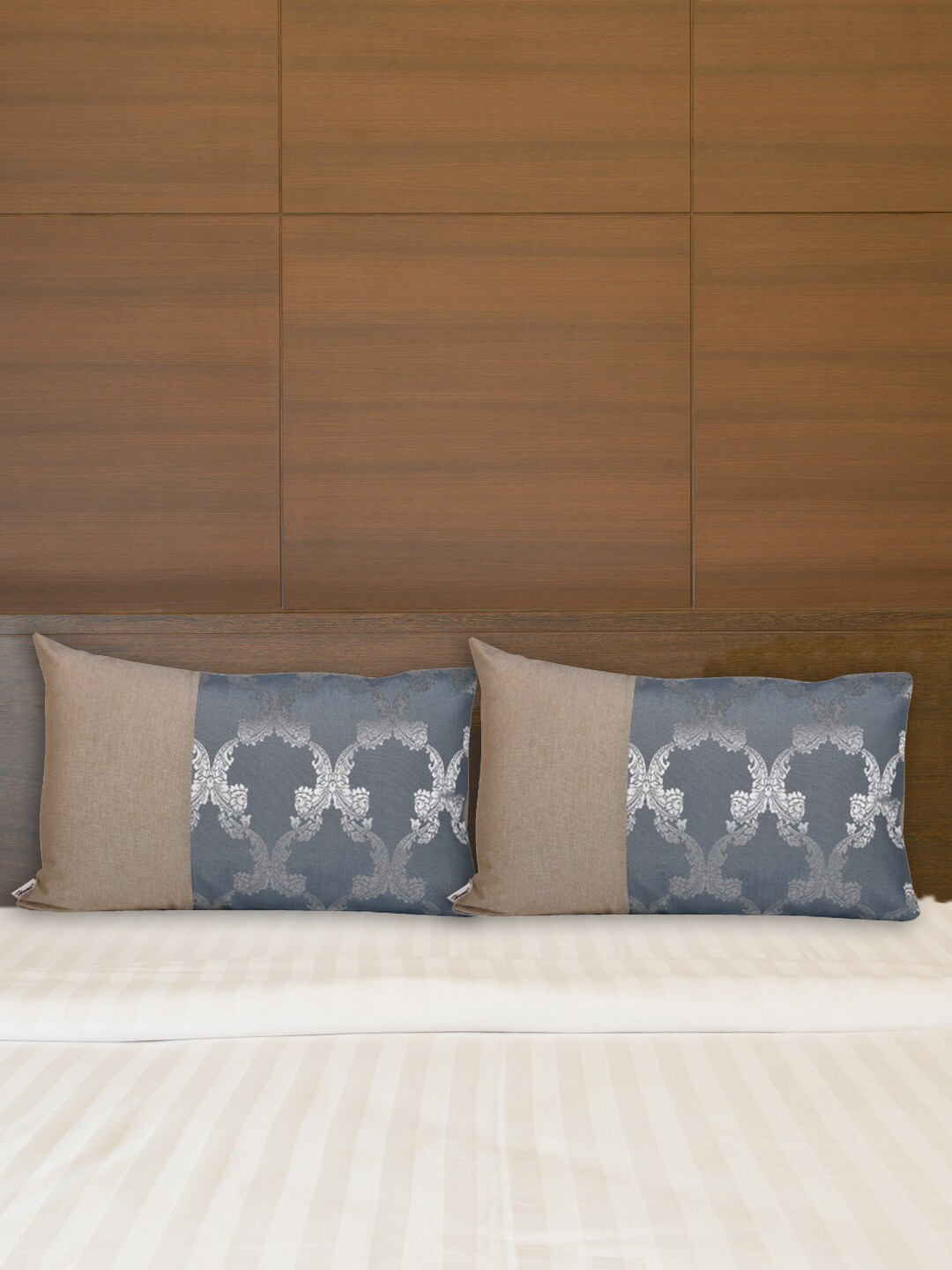 Home Set of 2 Grey & Beige Cotton Pillow Covers