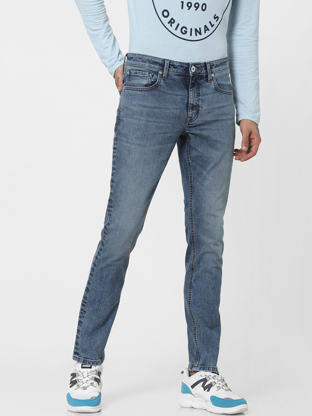 Jack & Jones Men Blue Skinny Fit Light Fade Mid Rise Stretchable Jeans