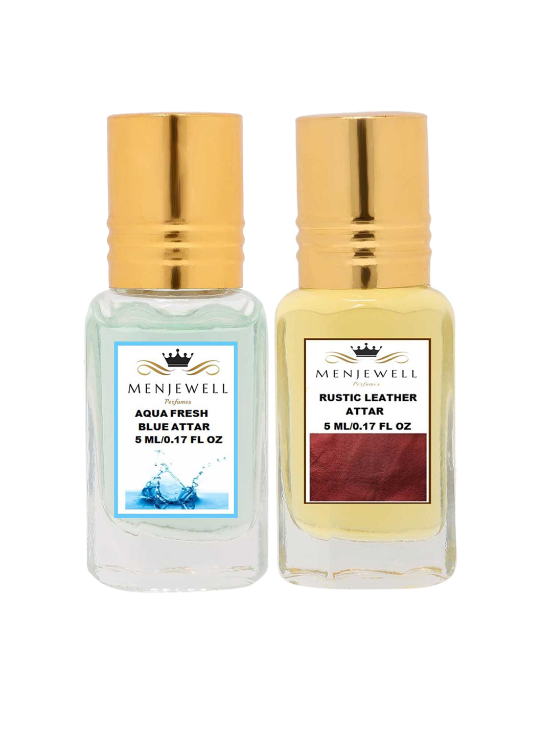 Menjewell Set of 2 Aqua Fresh & Rustic Leather Attar