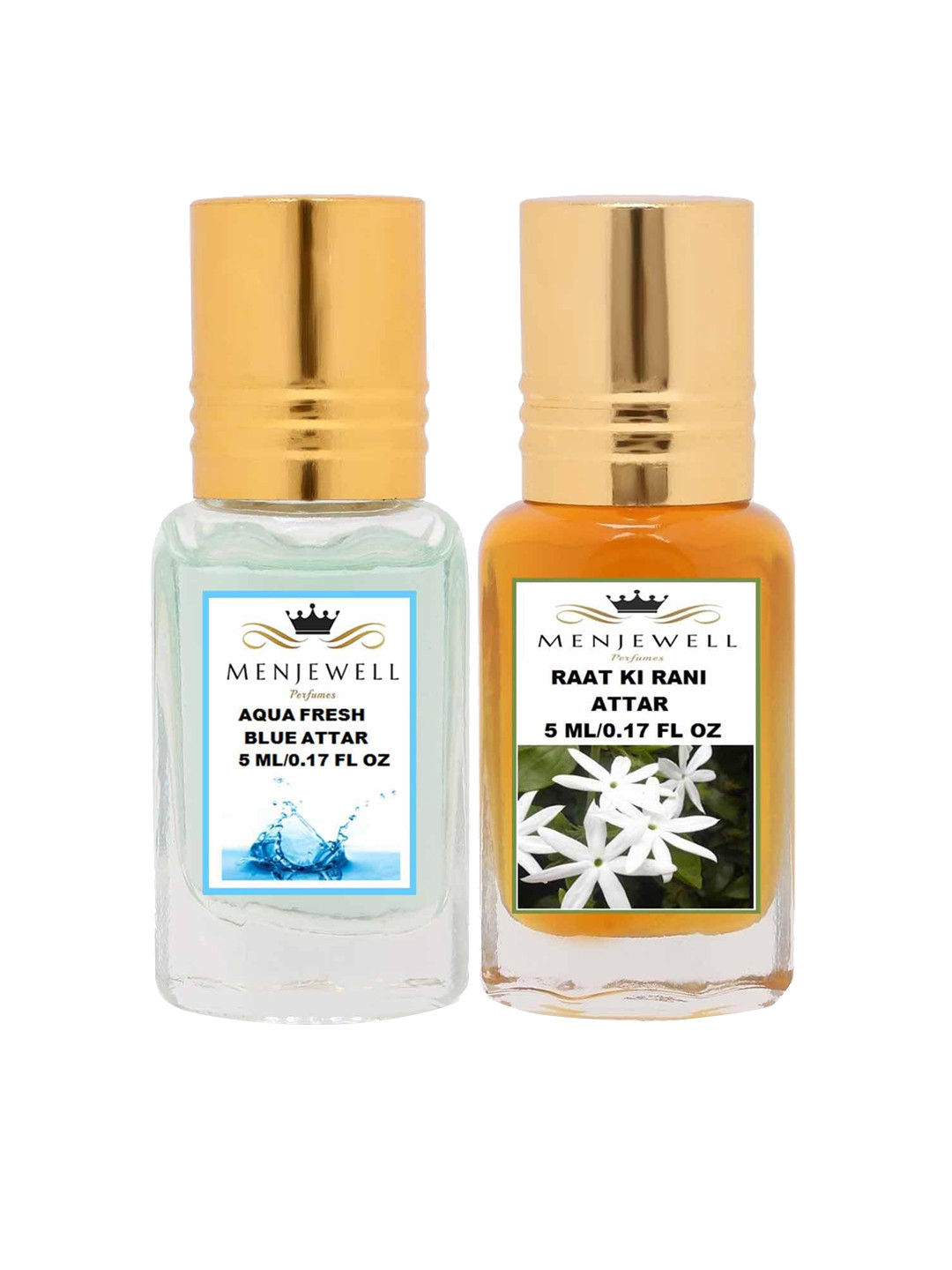 Menjewell Pack of 2 Attar - Aqua Fresh & Raat Ki Rani Attar 5 ml Each