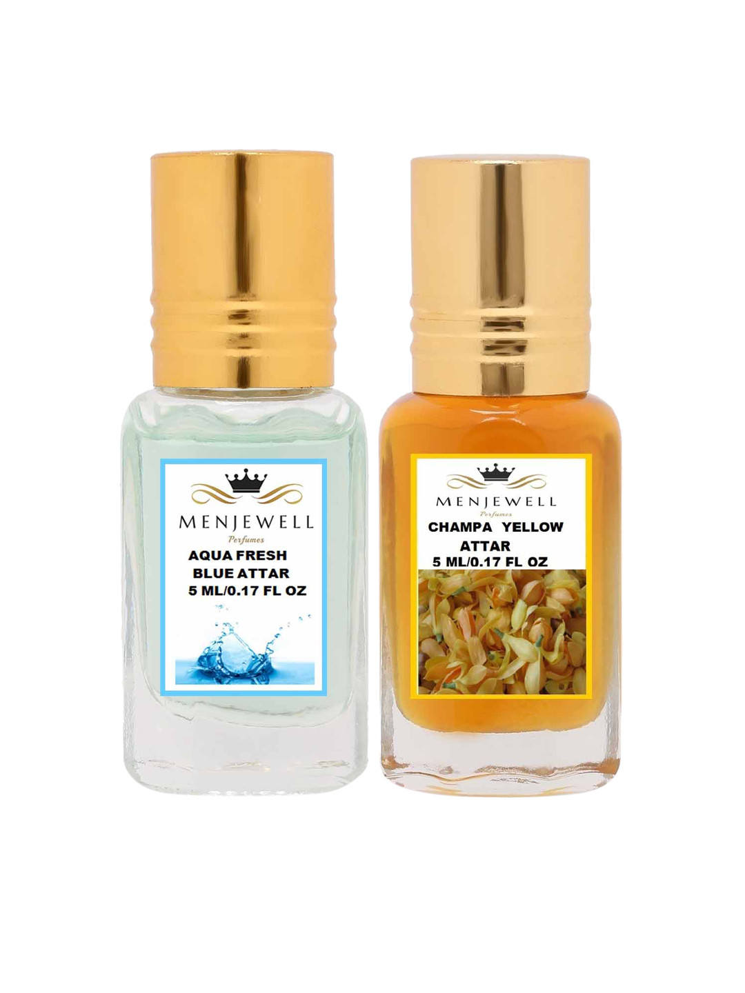 Menjewell Pack of 2 Attar - Aqua Fresh & Champa Yellow Attar 5 ml Each