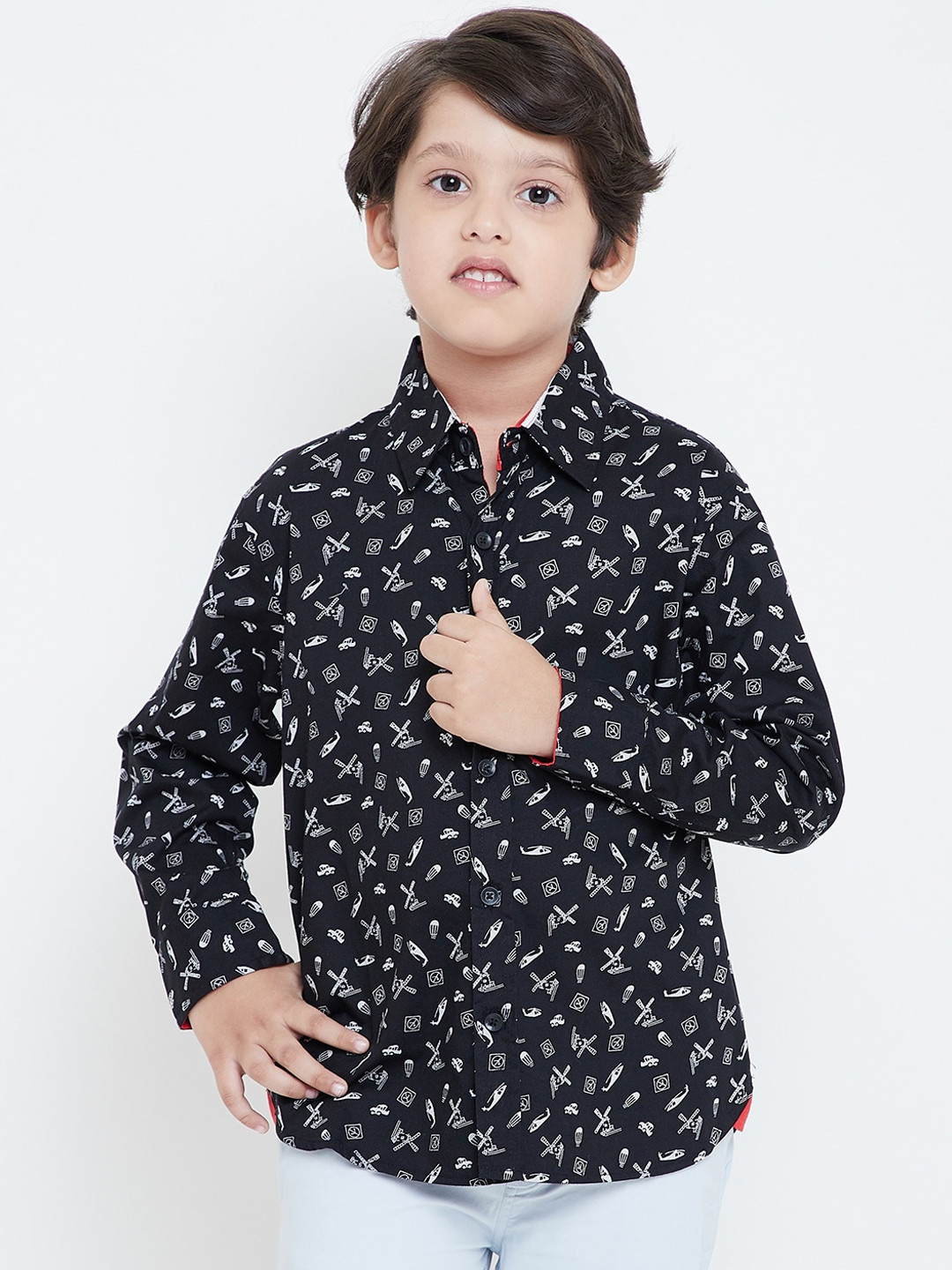 KIDKLO Boys Black Printed Casual Shirt