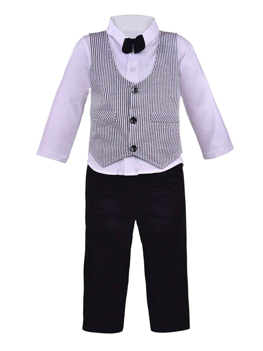 Wish Karo Boys Black & White Striped Shirt with Trousers