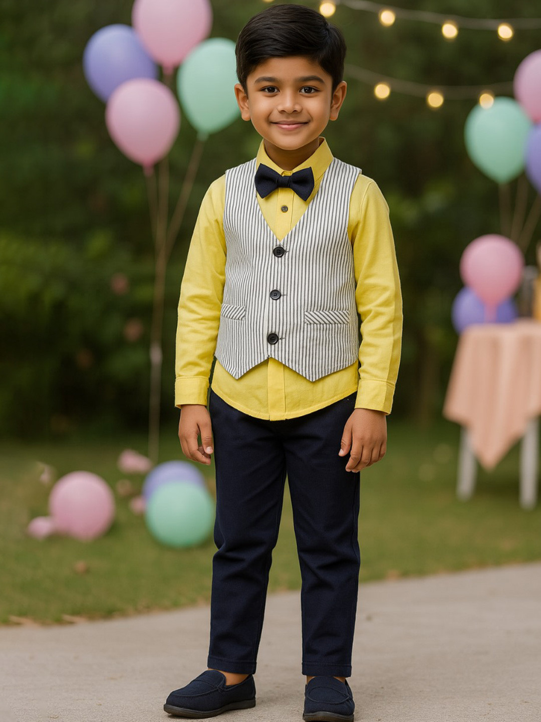 Wish Karo Boys Yellow & Black Shirt with Trousers & Waistcoat