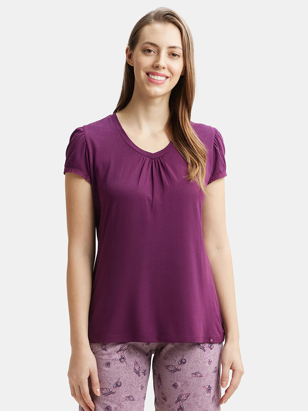 Jockey Micro Modal Cotton Relaxed Fit Solid V Neck Half Sleeve Tshirt-RX12