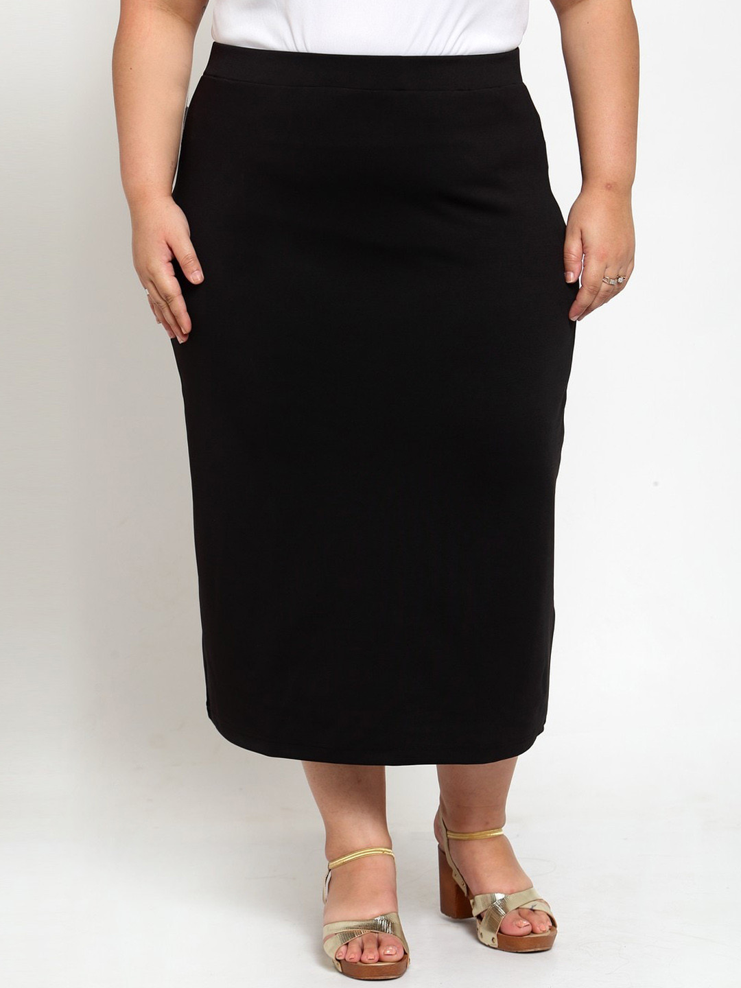 plusS Black Straight Midi Skirt