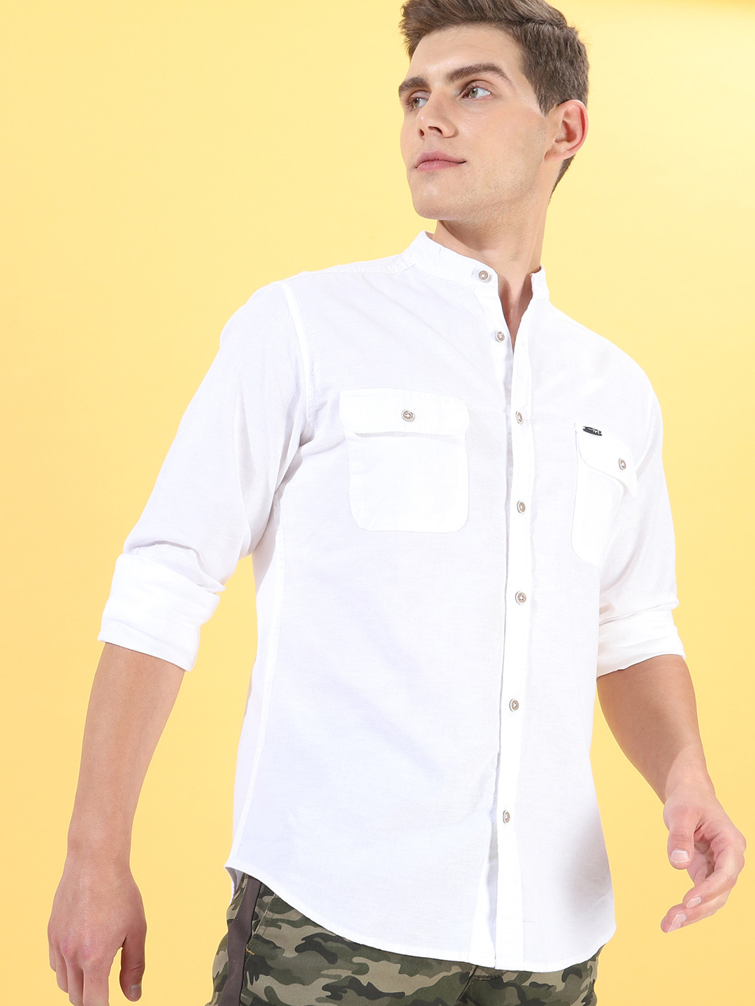 The Indian Garage Co Men White Casual Shirt with Pocket Detailing