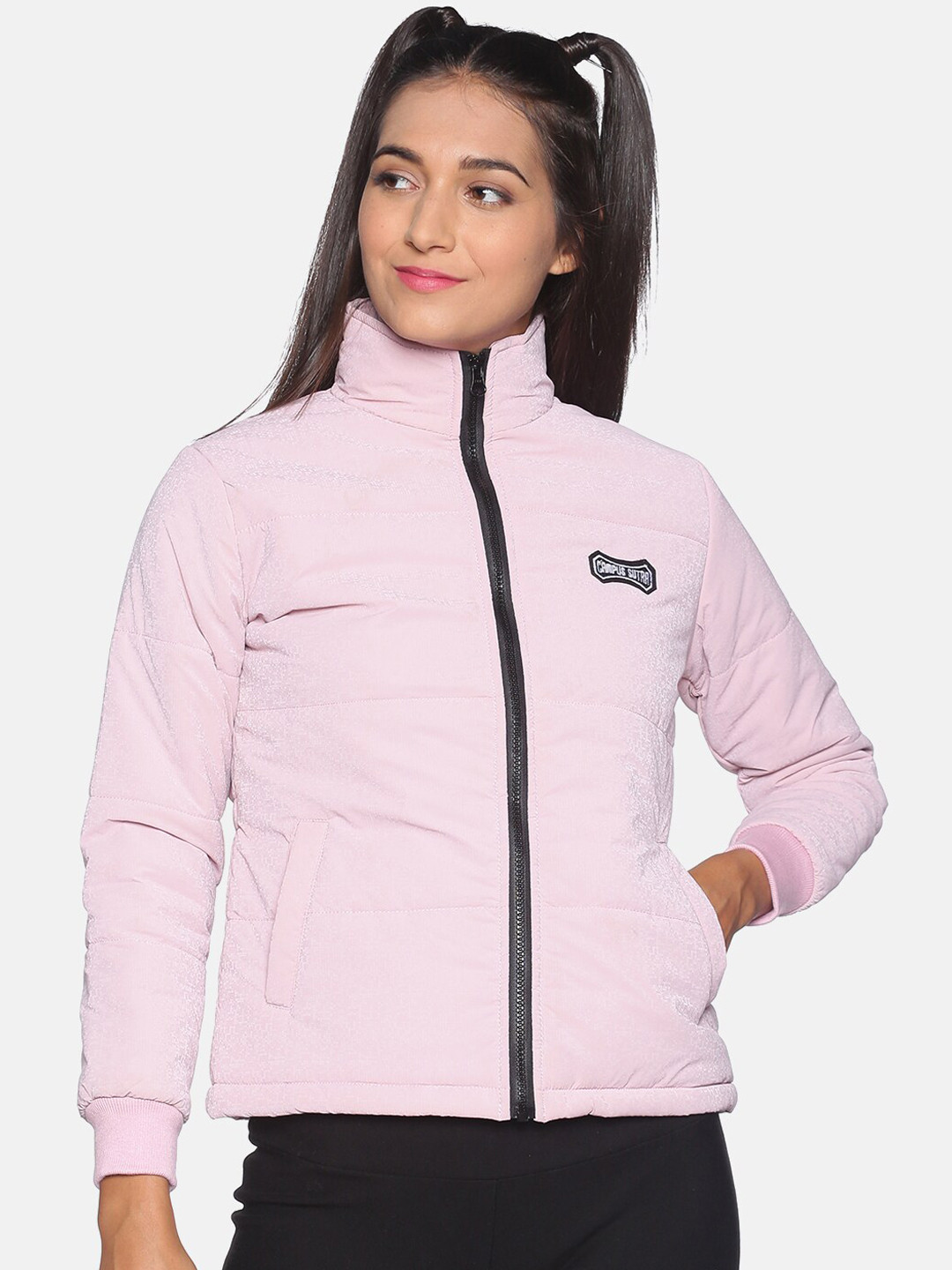 Campus Sutra Women Pink Windcheater Padded Jacket