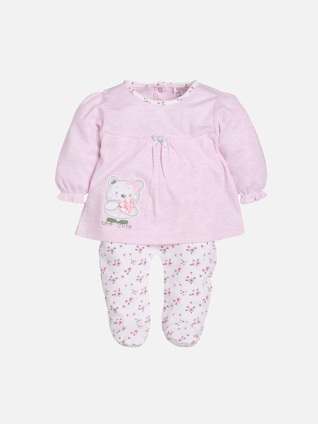 BABY GO Girls Pink Cotton Romper