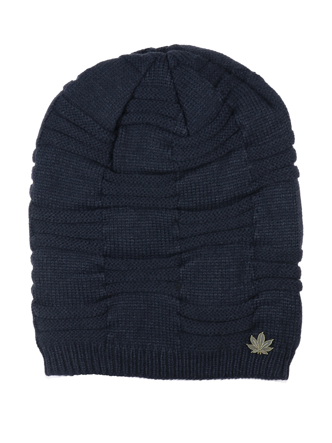 iSWEVEN Unisex Navy Blue & Cream-Coloured Woolen Beanie Cap