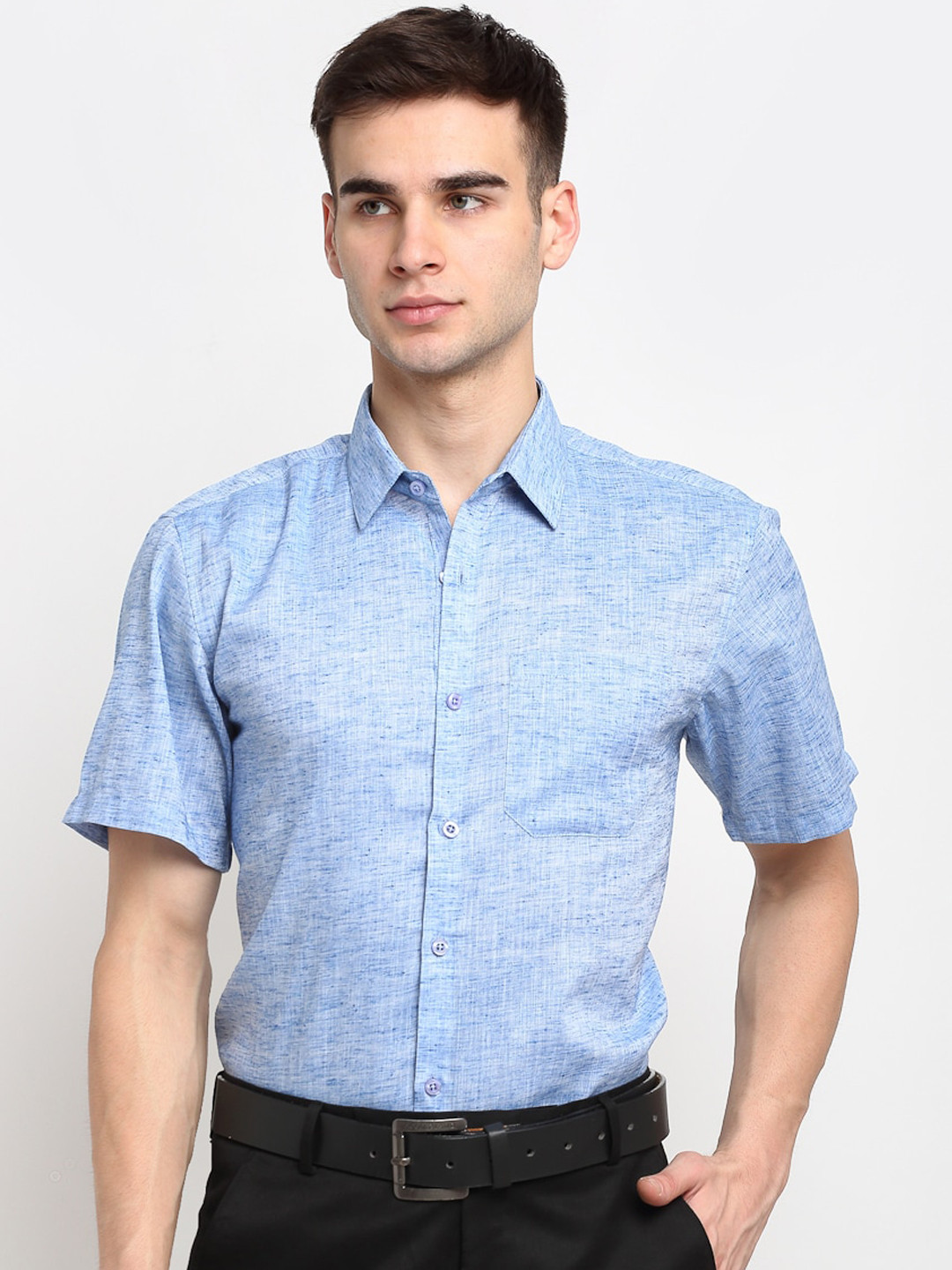 JAINISH Men Blue Cotton Short Sleeves Formal Shirt