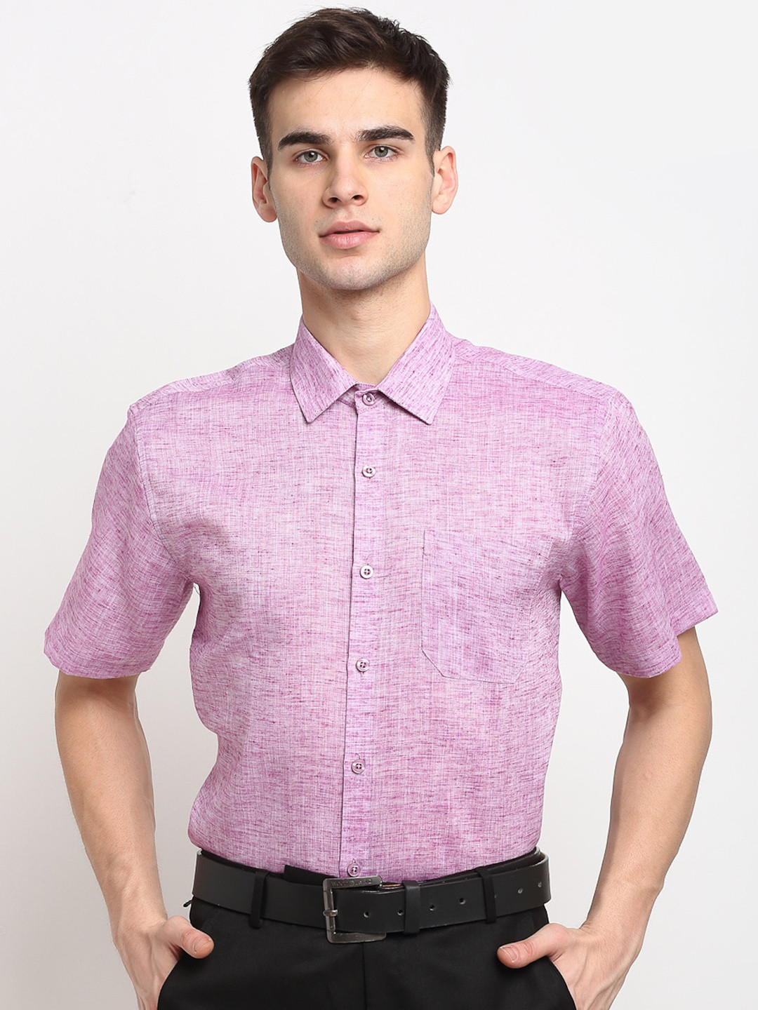 JAINISH Men Purple Cotton Short Sleeves Formal Shirt