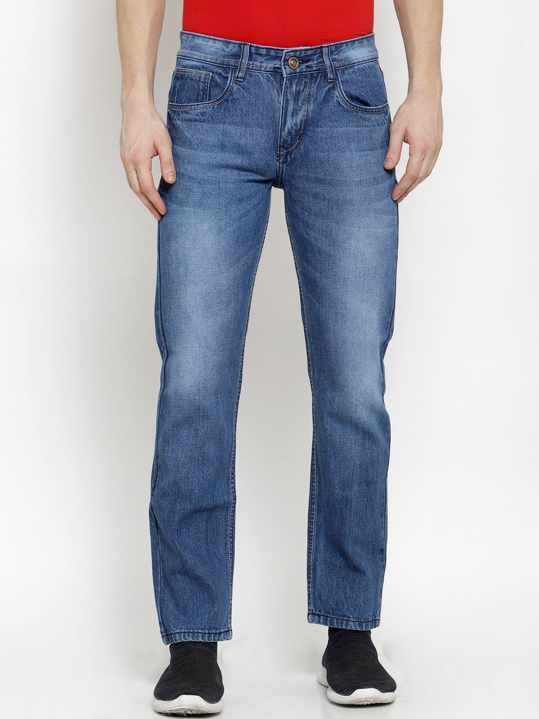 FEVER Men Blue Cotton Heavy Fade Mid-Rise Regular Fit Jeans