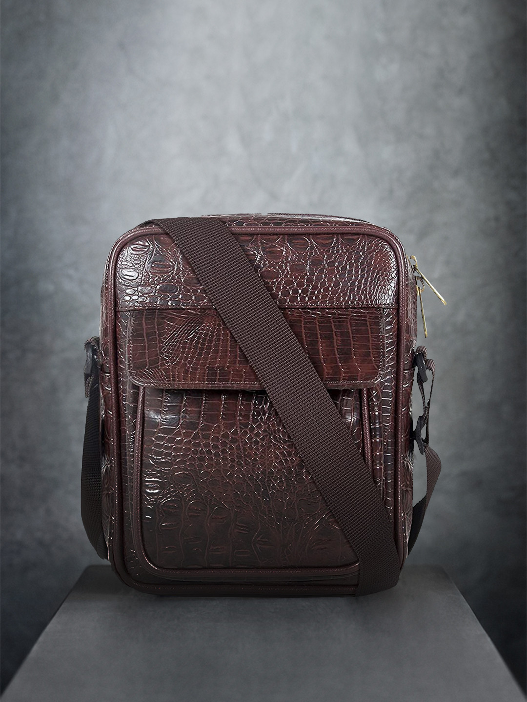 THE CLOWNFISH Penelope Brown Animal Textured Leather Structured Sling Bag