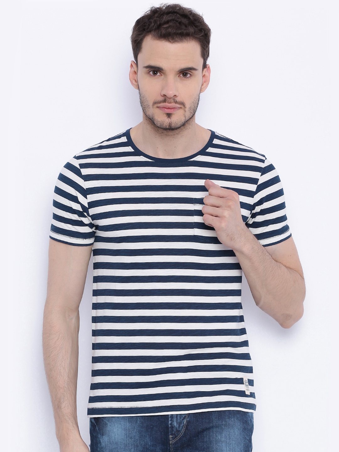 Men's Striped Bass Short Sleeve Cotton T-Shirt Large / Navy