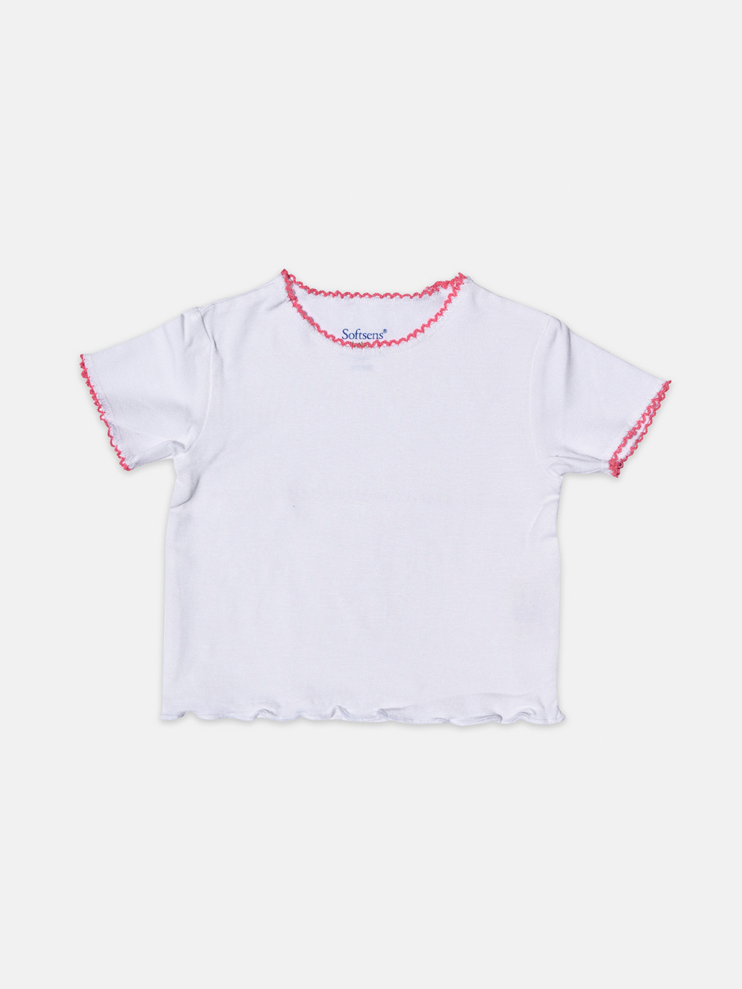 Softsens Girls White Round Neck Bamboo Raw Edge T-shirt
