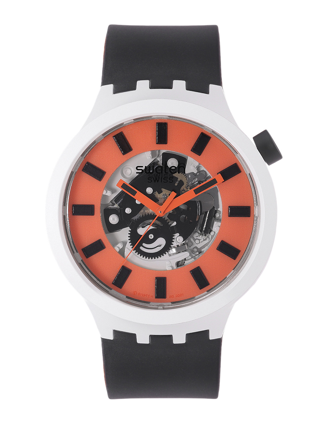 Swatch Unisex Orange Swiss Made Skeleton Water Resistant Analogue Watch SB03M104