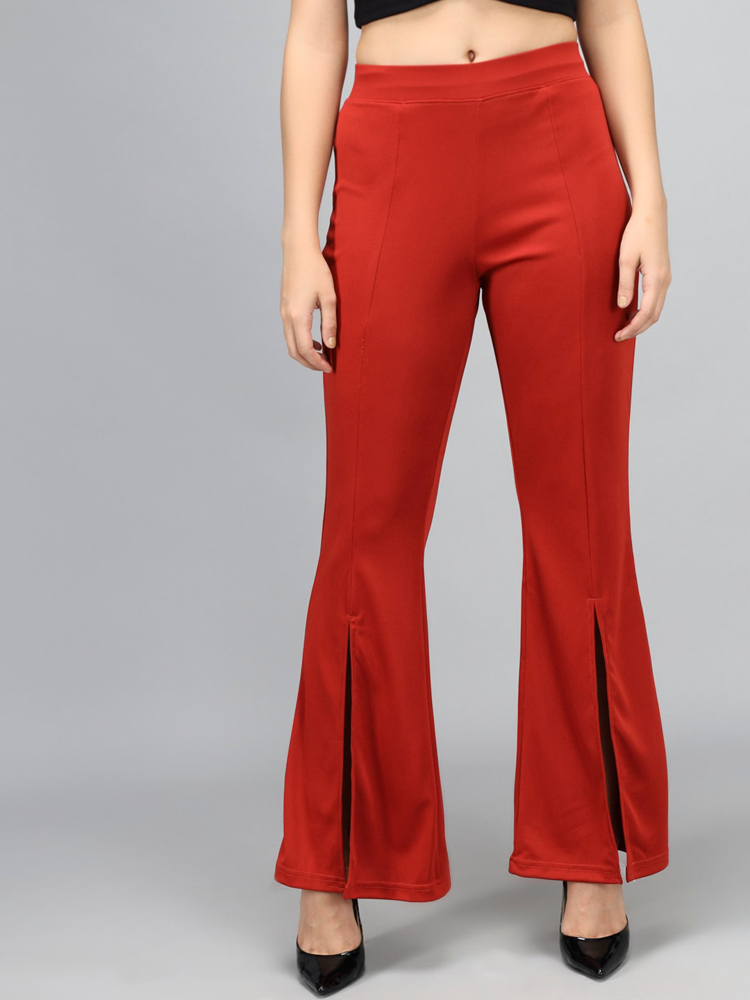 Kotty Women Maroon Flared High-Rise Bootcut Trousers