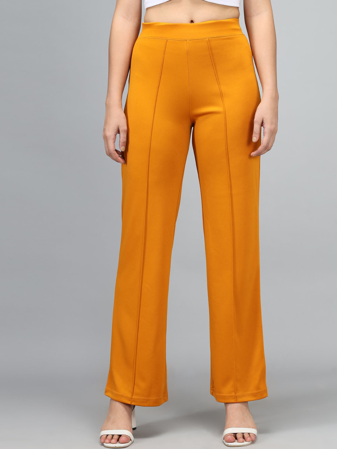 Kotty Women Yellow High-Rise Parallel Trousers