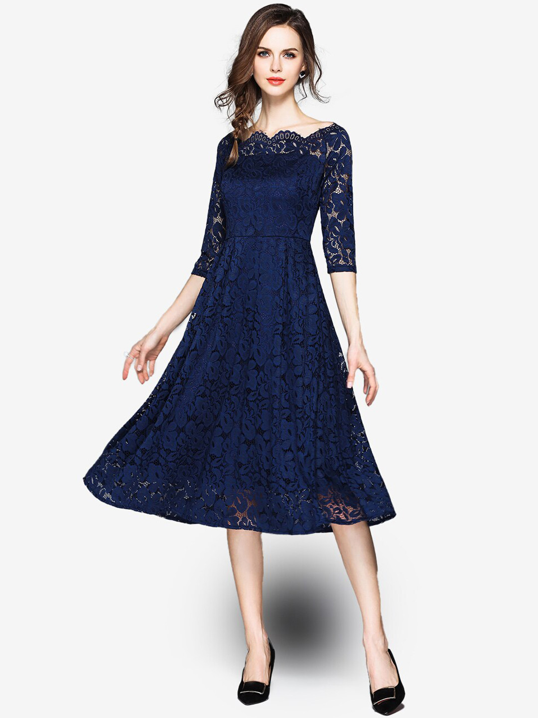 JC Collection Navy Blue Floral Pure Cotton A-Line Dress