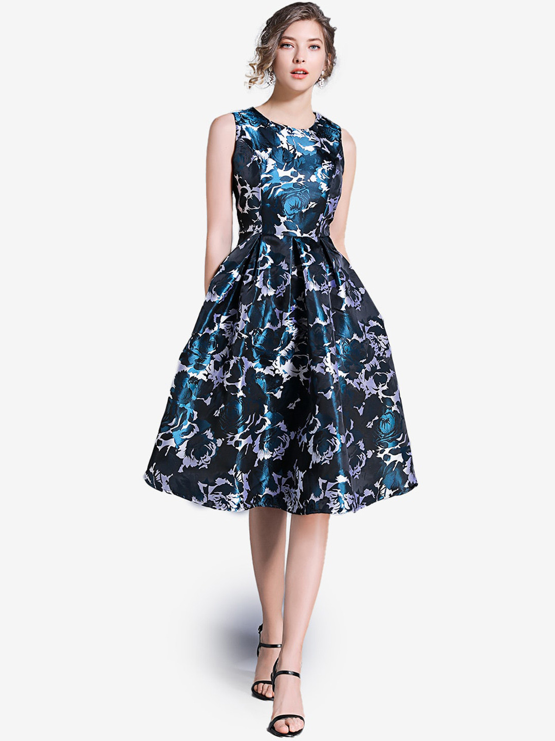 JC Collection Blue Floral Printed Fit & Flare Dress