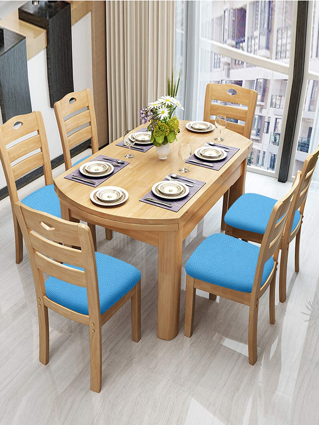 Cortina Set of 6 Blue Textured Chair Covers