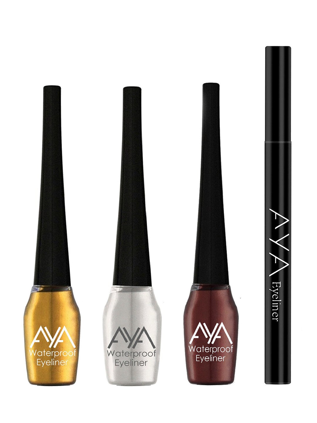 AYA Set of 4 Waterproof Eyeliners - Pen Eyeliner and Liquid Eyeliner