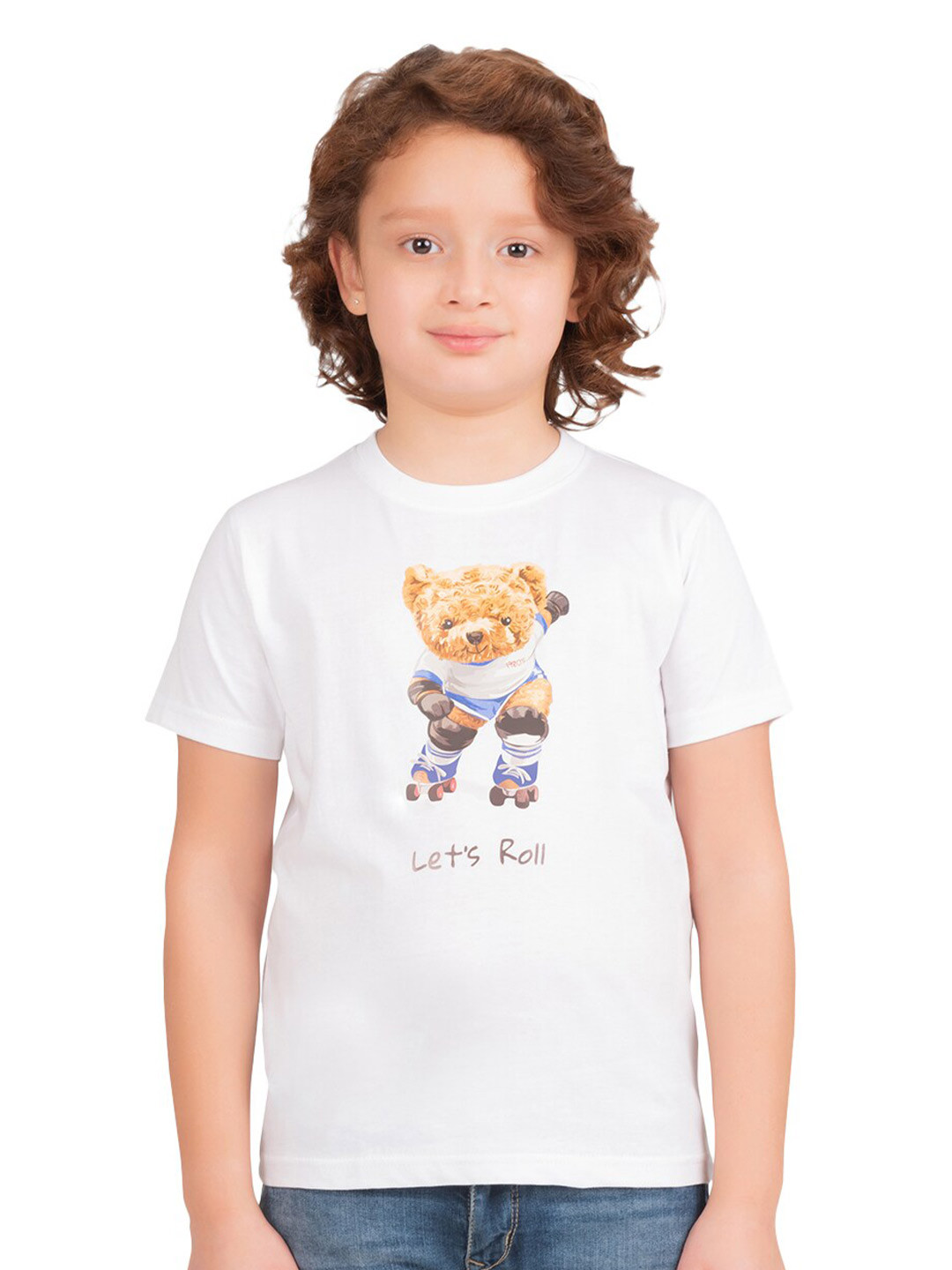 KIDKLO Boys White & Brown Printed T-shirt